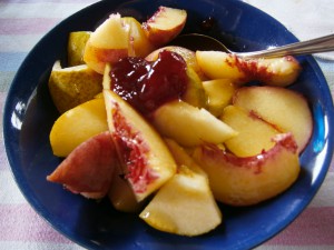 Pfirsich-Birnen-Honig-Dessert