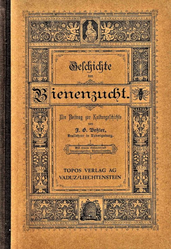 Ein antiquarisches altes Buch (Reprint) über Bienenzucht mit filigran ausgeschmücktem Buchdeckel.