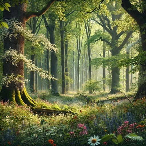 Blütenreicher Eichen-Linden-Urwald in Mitteldeutschland. Digital artwork designed by Hans Georg Oswald bio-honig.com (Quadratisches Format).