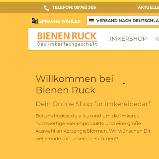 Homepage eines Imkershops für Bienenwohnungen.