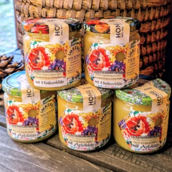 Honigset Oberfranken Jahresernte 5 Gläser: 3 x 500g Blütenhonig mit Apfelblüte und 2 x 500g Sommertracht mit Himbeerblüte | Imkerei Bonner