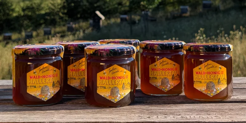 Honig Set Haselbacher Holz eignet sich hervorragend als Geschenk für junge Mütter und ältere Menschen. Online bestellbar bei bio-honig com, Deutschlands Honigversand-Shop.
