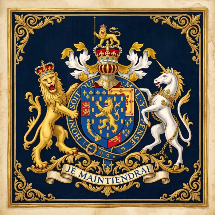 Gin Spirituose 0,5l, 40%vol | Honig-Gin vereint feine Aromen der Botanicals mit erlesenem Bienenhonig | Imkerei Oswald | Imkerei Oswald | bio-honig.com Coat of arms of King William III of England (Prince of Orange) from 1689. Künstlerische Interpretation erstellt von Imkerei Oswald, mit Hilfe von KI.